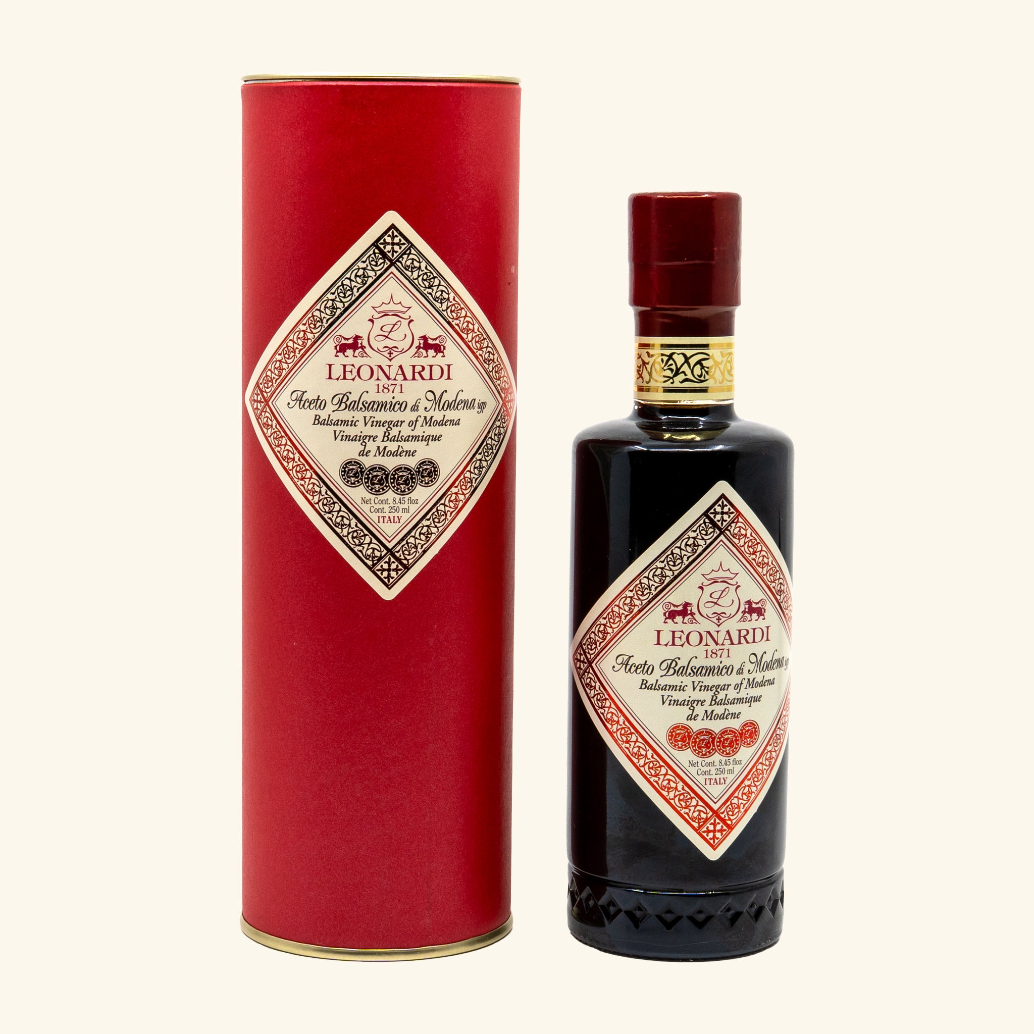 Vinaigre Balsamique de Modène IGP Leonardi 250ml dans son étui rouge - GILDA épicerie fine Genève